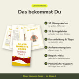 Lieferumfang Im Sitzen II: 30 Übungskarten im A6-Format, 28 Erfolgsfelder pro Karte, Kurzanleitung und Tipps, Aufbewahrungsbox, Begleit-Mails und Support
