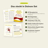 Lieferumfang Im Sitzen III: 30 Übungskarten im A6-Format, 28 Erfolgsfelder pro Karte, Anleitung mit Talk-Test, Aufbewahrungsbox, Begleit-Mails und Support