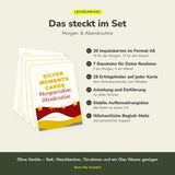 Lieferumfang Silver Moments Cards Morgen- & Abendroutine: 30 Impulskarten im Format A6, Einführung und Box