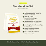 Lieferumfang Silver Moments Cards Nacken + Schultern: 30 Übungskarten im A6-Format, Anleitung, Aufbewahrungsbox und Begleit-Mails