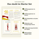 Lieferumfang des Starter Sets: Übungskarten im Sitzen und im Stehen, Infokarten und Erfolgsstapel-Karte