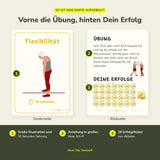 Übungskarte Flexibilität mit Vorderseite und Rückseite mit 28 Erfolgsfeldern zum Ausmalen