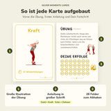 Übungskarte Rudern im Stehen aus dem Set Rücken + Bauch, Vorder- und Rückseite mit Anleitung und 28 Erfolgsfeldern