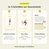 So funktionieren die Karten Hüfte, Gesäß, Beine: 3 Karten in der Wohnung verteilen, beim Vorbeigehen üben, Erfolg abhaken