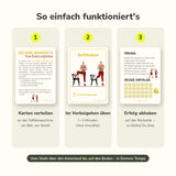So funktionieren die Karten: im Alltag verteilen, im Vorbeigehen 1–3 Minuten üben, Erfolg auf der Rückseite abhaken