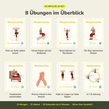 Acht Übungen aus der Morgen- & Abendroutine im Überblick, von Fersen heben auf der Bettkante bis zur 4-7-8-Atmung