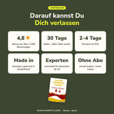 Darauf kannst Du Dich verlassen: 4,8 Sterne aus über 1.000 Bewertungen, 30 Tage Geld zurück, DHL-Versand in 2–4 Werktagen, gedruckt in Deutschland – Rücken + Bauch
