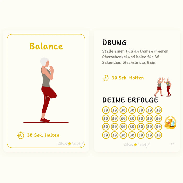 Balance-Übungskarte Einbeinstand Baum 30 Sekunden halten