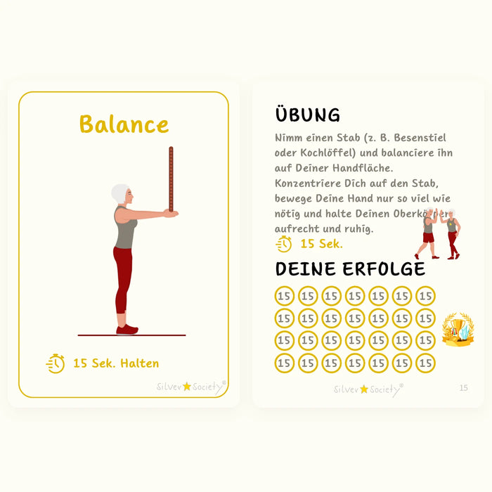 Balance-Übungskarte Stab balancieren mit Kochlöffel oder Besenstiel
